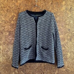 J crew wool tweed blazer jacket womens medium blue clasp front